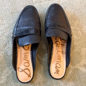 Sam Edelman Perri Mules in Black Leather with Croc Embossed Stap